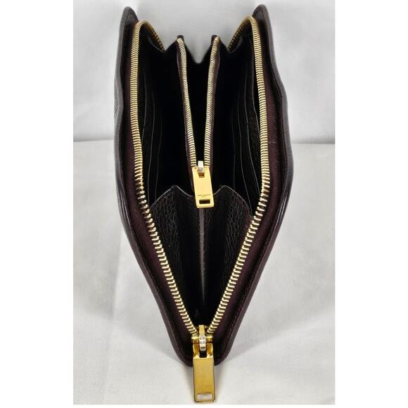 SAINT LAURENT PARIS DARK BROWN CONTINENTAL WALLET – GOLD ZIP – PEBBLED LEATHER - Picture 6 of 11